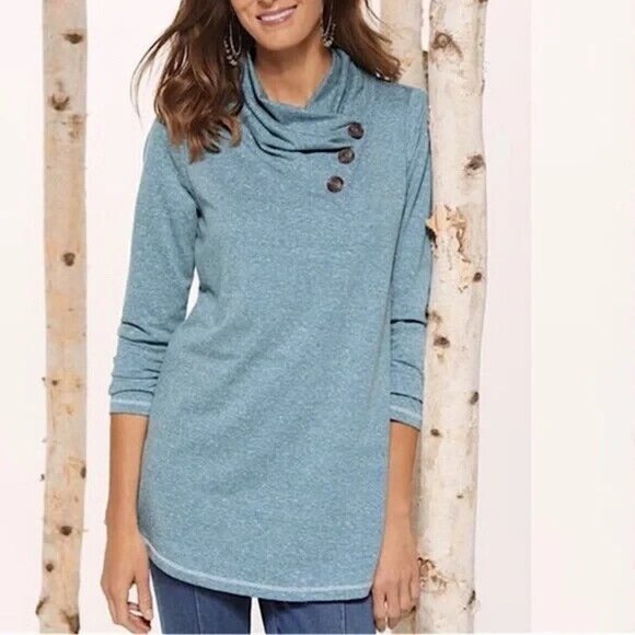Soft Surroundings Tops - Soft Surroundings Size XL Womens Brinley Top Blue Three Button Cowl Neck NWOT